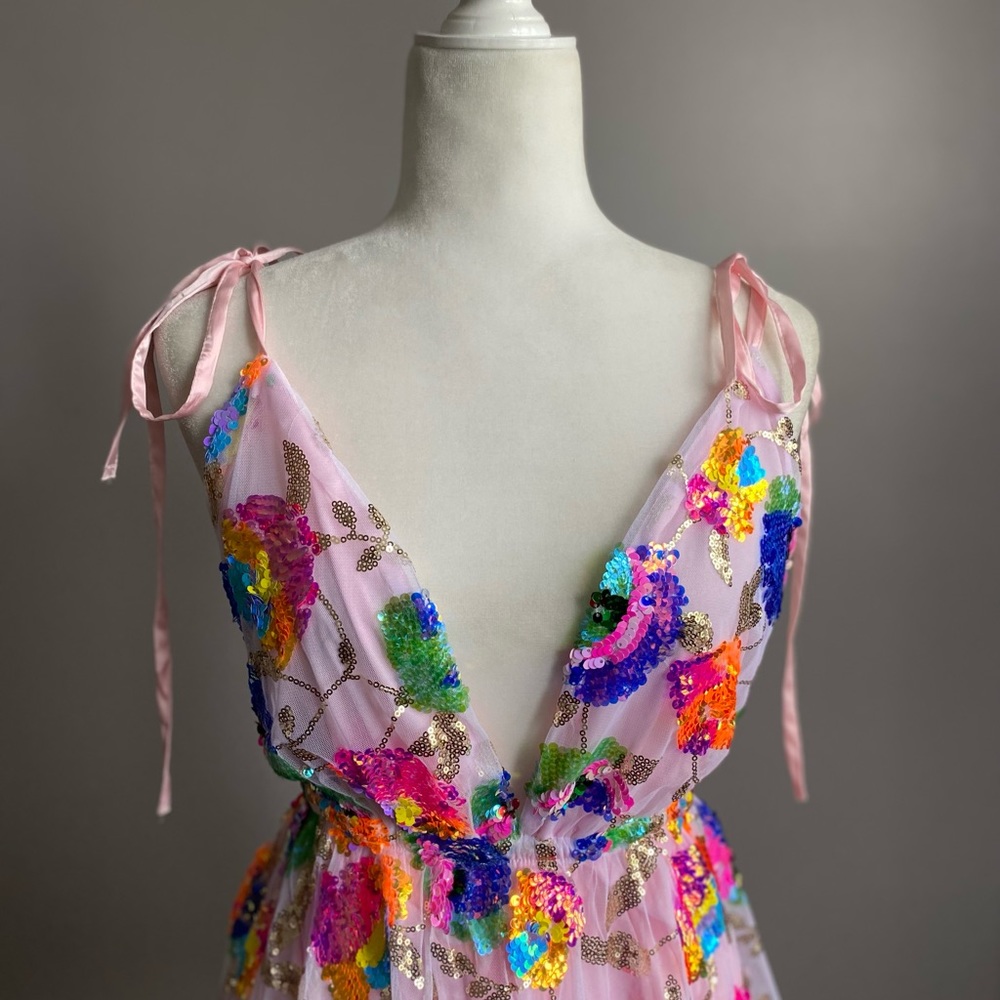 Embroidered Confetti Evening A-line Dress - Picture 7 of 8